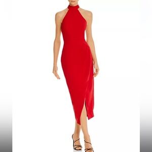 NWT C/MEO Collective Caliber Halter Midi Red Dress